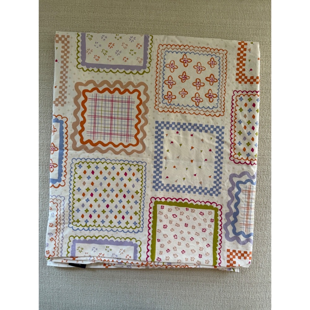 Brooklinen Garden Patchwork Queen Flat Sheet Classic Percale Scallop Floral Pink